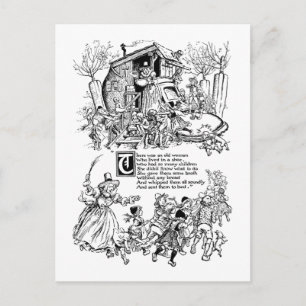 Oude vrouw in een schoenzuster Rhyme Briefkaart