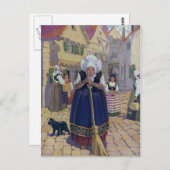 Oude vrouw, kat en zure kerrie briefkaart (Voorkant / Achterkant)