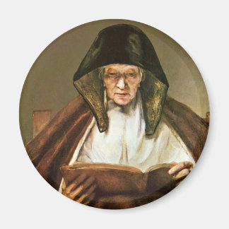 Oude vrouw lezen, door Rembrandt Harmensz. bestelw Magneet