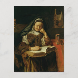 Oude vrouw slaapt briefkaart