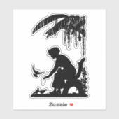 Oude Vrouw voeden Vogels Silhouet kunst Sticker (Vel)