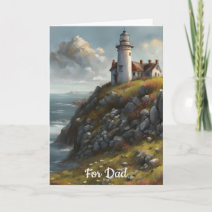 Oude vuurtoren op een Rocky Cliff-verjaardag Kaart
