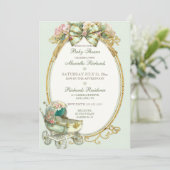 Oude Wagen Ivoor Mint Goud Rozen Gingham Kaart (Staand voorkant)