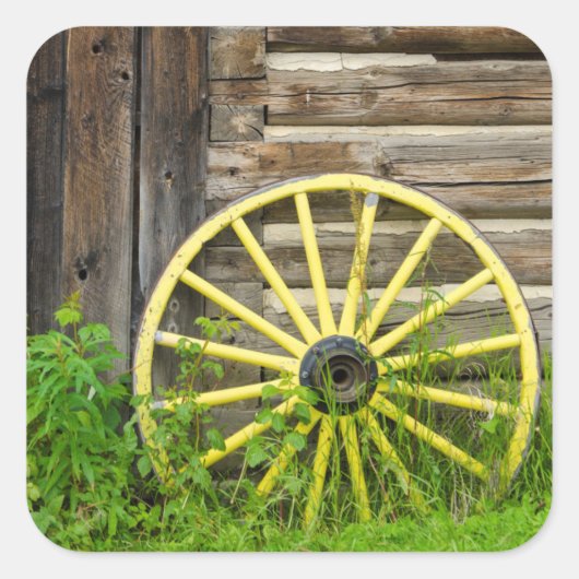 Oude wagon in een oude goudstad vierkante sticker (Voorkant)