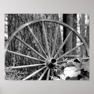 Oude Wagon Wheel zwart en wit Poster