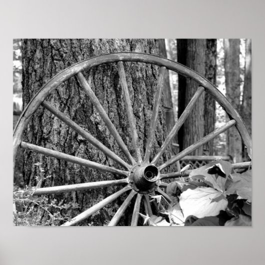 Oude Wagon Wheel zwart en wit Poster (Voorkant)