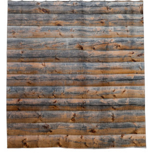 Oude wand van houten planken met scheuren. Beam ge Douchegordijn