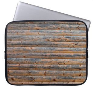 Oude wand van houten planken met scheuren. Beam ge Laptop Sleeve