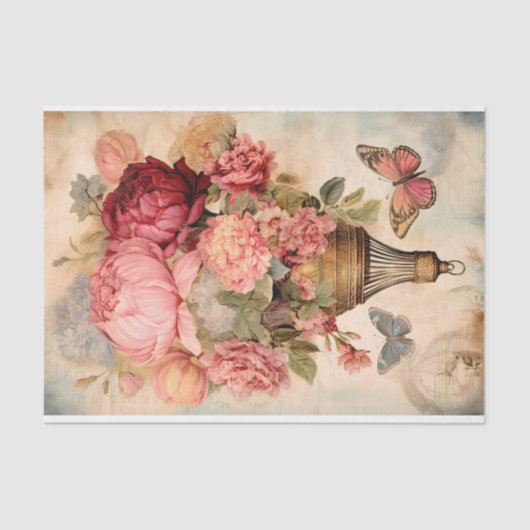 Oude warme luchtballon met bloemen tissuepapier (Voorkant)