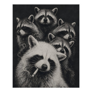 Oude Wasbeerfamilie Zwart en Wit Perfect Poster