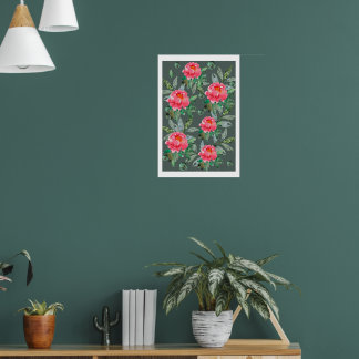 Oude waterverf Bloem Bloemstuk Kunst roze pioenroz Poster