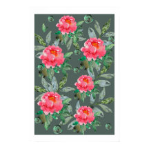 Oude waterverf Bloem Bloemstuk Kunst roze pioenroz