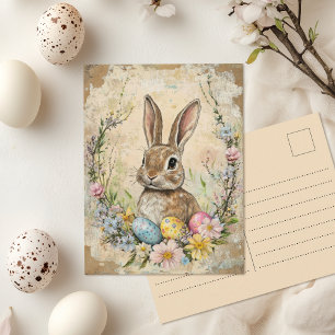 Oude waterverf Paashaas bloemenen eieren Briefkaart