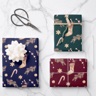 Oude waterverf sokken snoep dennenboom Kerstmis  Inpakpapier Vel
