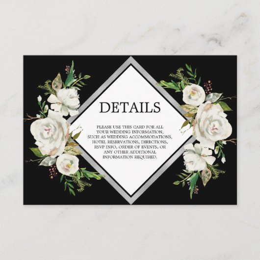 Oude waterverf zwart witte bloemen DETAILS Informatiekaartje (Voorkant)