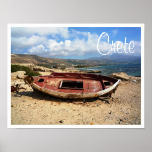 Oude Weathered Boat op Kreta Shore Poster
