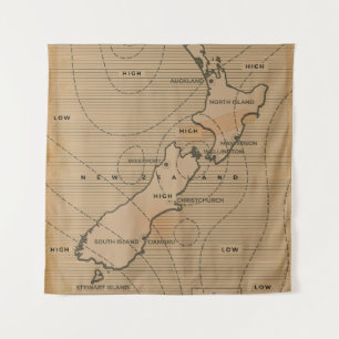 Oude weerkaart van Nieuw-Zeeland Wandkleed