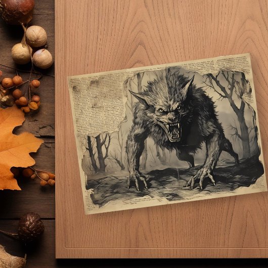 Oude Weerwolf Halloween Decoupage Briefkaart