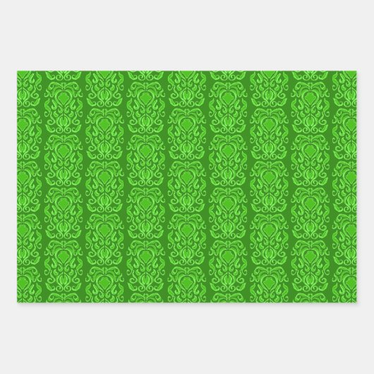 Oude Wereld Damaskus Tonaal Rood en Groen Patronen Inpakpapier Vel (Voorkant 2)