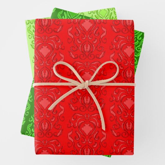 Oude Wereld Damaskus Tonaal Rood en Groen Patronen Inpakpapier Vel (In situ)
