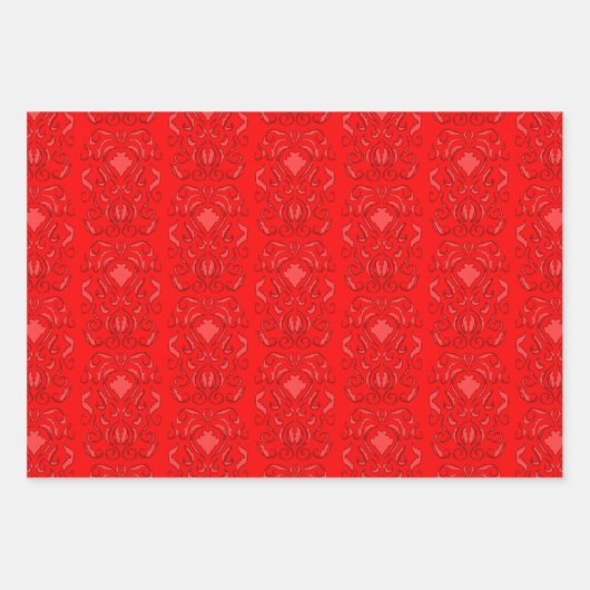 Oude Wereld Damaskus Tonaal Rood en Groen Patronen Inpakpapier Vel (Voorkant)