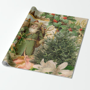 Oude Wereld Groene Kerstman Kerst Collage Antiek Cadeaupapier