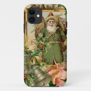 Oude Wereld Groene Kerstman Kerst Collage Antiek iPhone 11 Hoesje