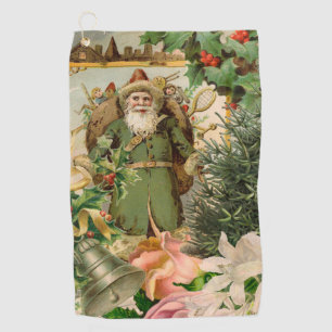 Oude Wereld Groene Kerstman Kerst Collage Antiek Golfhanddoek