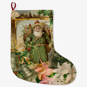 Oude Wereld Groene Kerstman Kerst Collage Antiek Grote Kerstsok