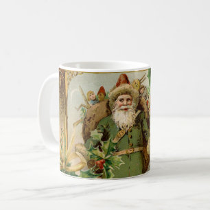 Oude Wereld Groene Kerstman Kerst Collage Antiek Koffiemok