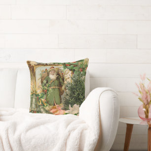 Oude Wereld Groene Kerstman Kerst Collage Antiek Kussen
