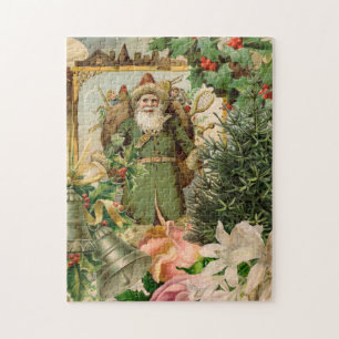 Oude Wereld Groene Kerstman Kerst Collage Antiek Legpuzzel
