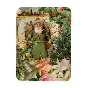 Oude Wereld Groene Kerstman Kerst Collage Antiek Magneet