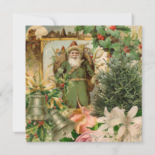 Oude Wereld Groene Kerstman Kerstcollage Antiek