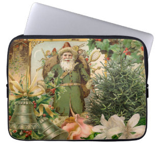 Oude Wereld Groene Kerstman Kerstcollage Antiek Laptop Sleeve