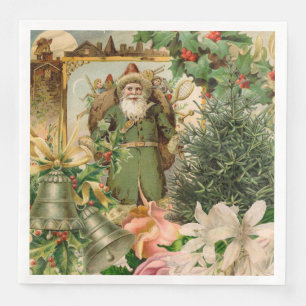 Oude Wereld Groene Kerstman Kerstcollage Antiek Servet