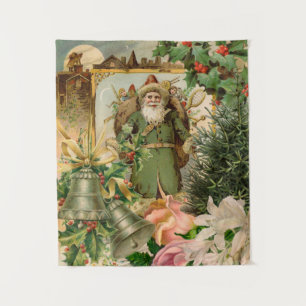 Oude Wereld Groene Kerstman Kerstcollage Antiek Wandkleed