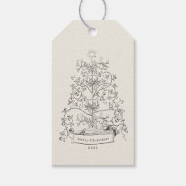Oude Wereld Kerstboom Cadeaulabel