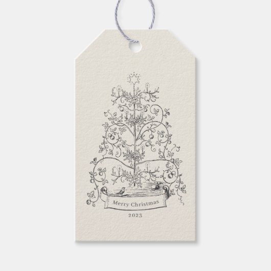 Oude Wereld Kerstboom Cadeaulabel (Voorkant)