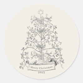 Oude Wereld Kerstboom Ronde Sticker