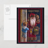 Oude Wereld Kerstman Groeten Feestdagenkaart (Voorkant / Achterkant)
