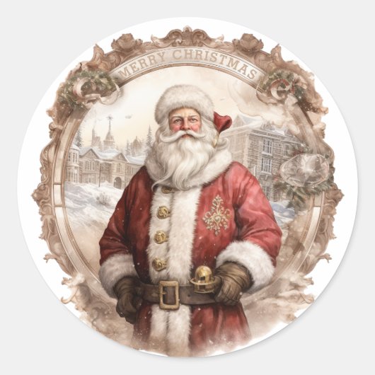Oude Wereld Kerstman Kerstmis Ronde Sticker (Voorkant)
