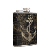 Oude Wereld Nautical Anchor Monogram Black Heupfles (Rechts)