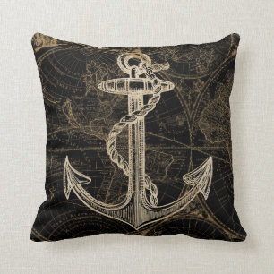 Oude Wereld Nautical Anchor Monogram Black Kussen