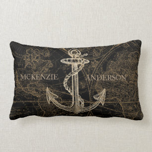 Oude Wereld Nautical Anchor Monogram Black Kussen