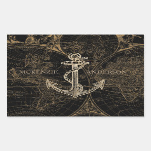 Oude Wereld Nautical Anchor Monogram Black Rechthoekige Sticker