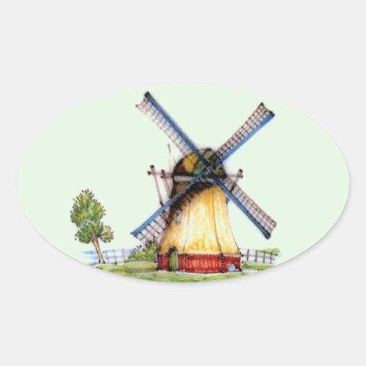 Oude Wereld Nederlandse Windmolen Ovale Sticker (Voorkant)