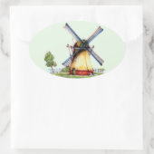 Oude Wereld Nederlandse Windmolen Ovale Sticker (Tas)