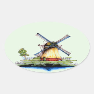 Oude Wereld Nederlandse Windmolen Ovale Sticker