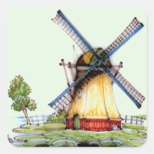 Oude Wereld Nederlandse Windmolen Vierkante Sticker (Voorkant)